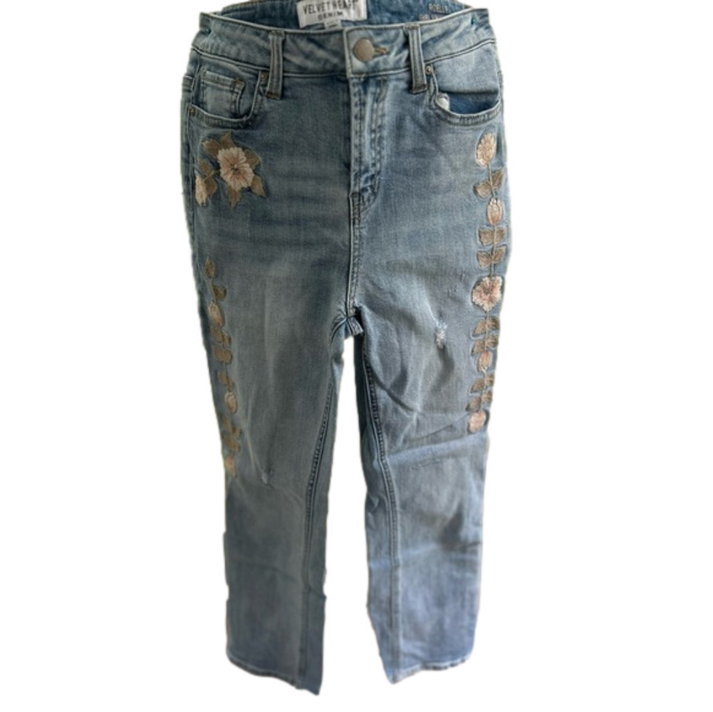 Velvet Heart Women’s Denim Jeans Sz 28 Roelle Girlfriend Slim Floral Embroidery